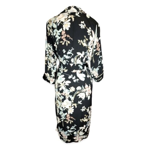 Bleuh Ciel Floral Boho Kimono Duster Jacket Black Floral Botanical US S - Picture 3 of 9